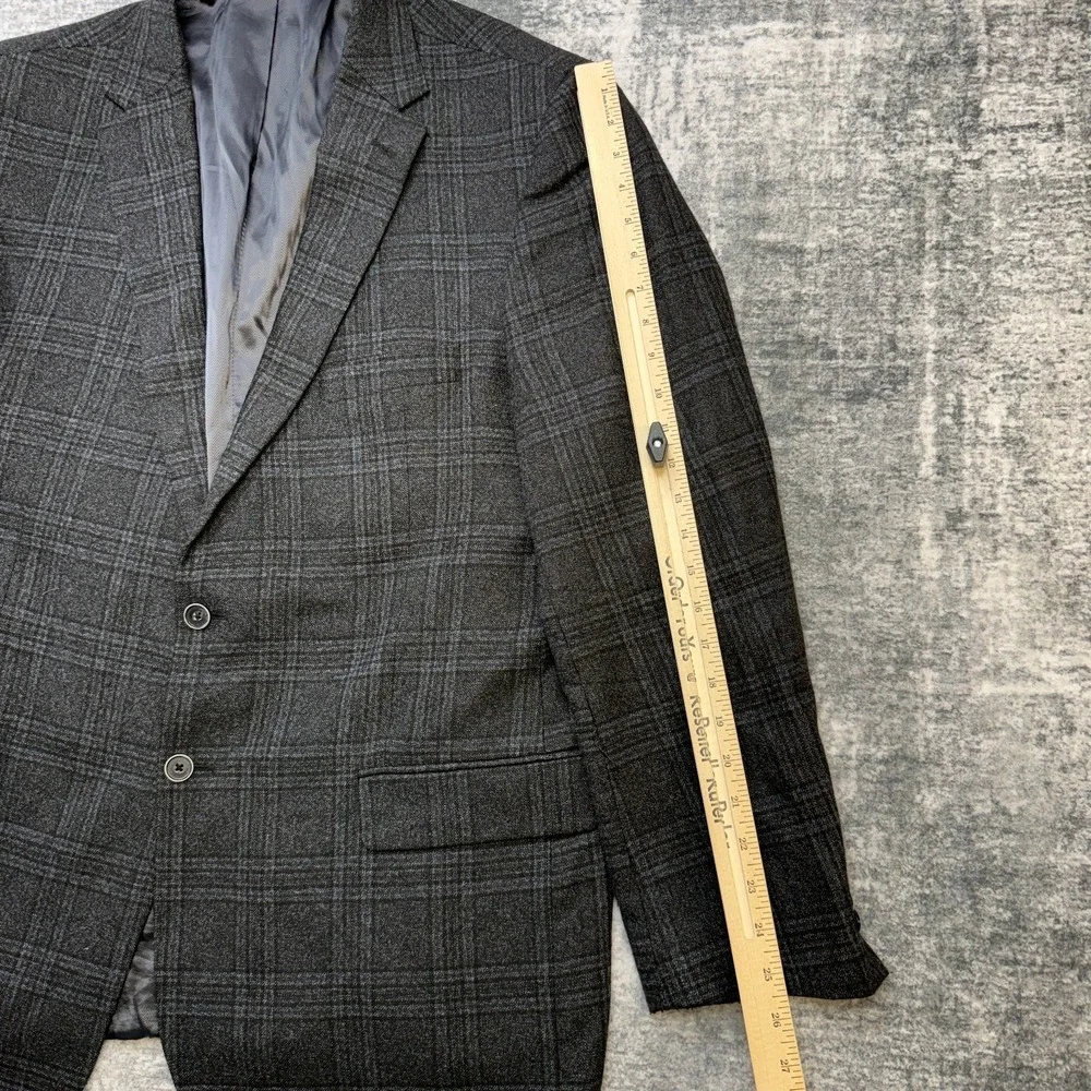 Joseph Abboud Blazer Jacket Mens 48L Charcoal Plaid Tollegno Wool Sport Coat